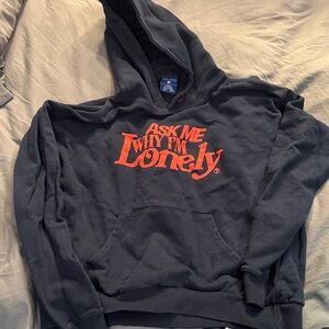 Lonely Ghost Dark Blue Hoodie with Red Embroidery